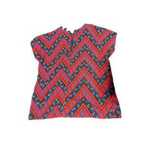 Women's Fun & Flirt Short Sleeve Tee M Red Blue Geometric #485